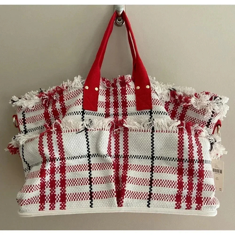Anthropologie NWT Love Binetti Plaid Woven Tote Bag Large - Picture 7 of 9